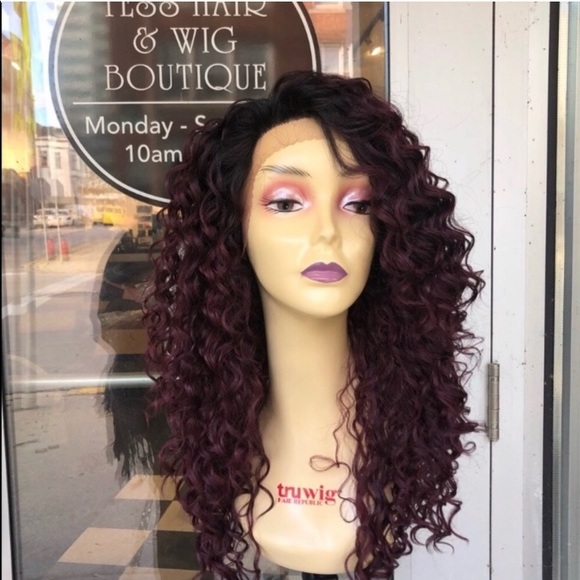 Red Wine Wig Long Curly Lacefront Wig - Picture 6 of 8